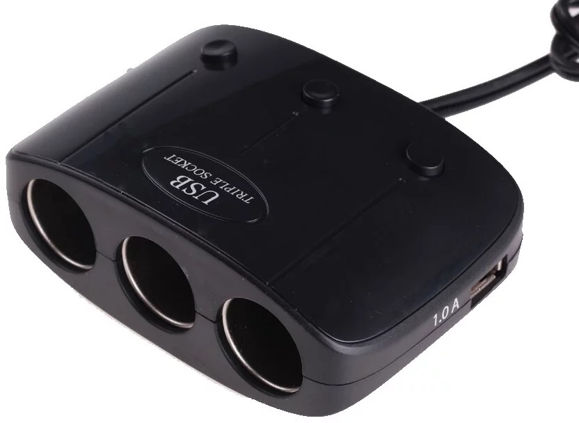 Разветвитель гнезда прикуривателя с 3мя выключ USB-14