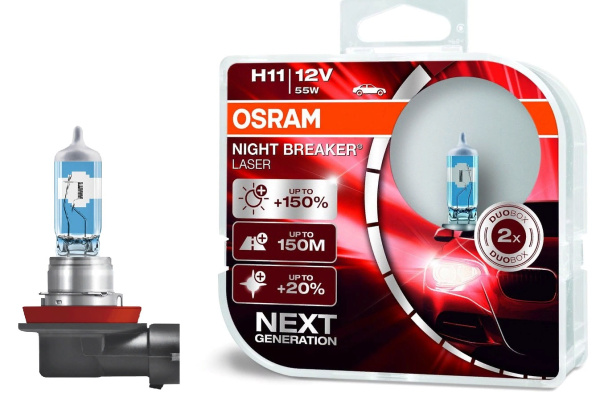 Автолампа Osram H11 55W +150% Night Breaker Laser 2шт