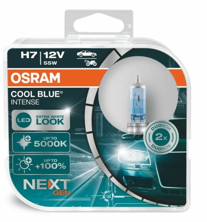 Автолампа Osram H7 (55) PX26d +100% COOL BLUE INTENSE, (евробокс, 2шт) 5000К, 12v